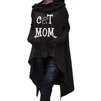 

Long Irregular CAT MOM Letters Print Hoodies for Women Hoodies Sweatshirt Femmes Women Tops Print Cute Cotton Pattern Buckle