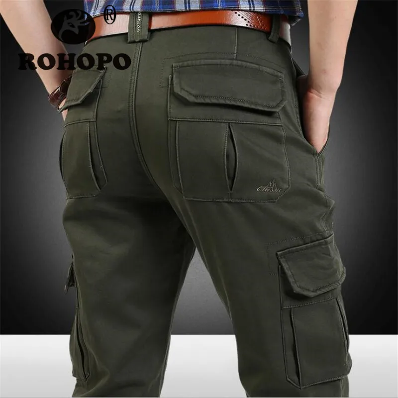 Зимние флисовые толстые брюки карго мужские сохраняющие тепло военные карманы для инструментов Толстые хлопковые армейские брюки 44 размера плюс