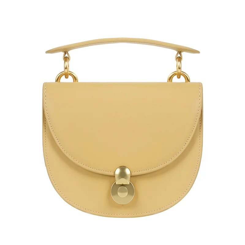 

Pure Color Chain Handbag Lock Lock Saddle Bag Fashion Hundred Slant Bag Single Shoulder Leather Bag