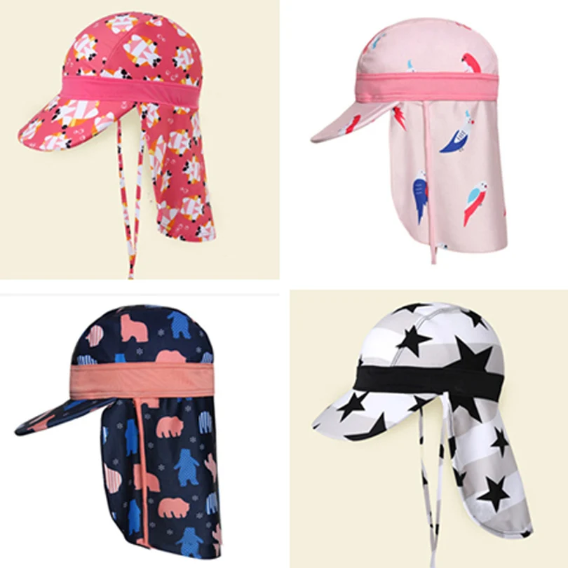 Kids Children Summer UPF 50+ UV Protection Outdoor Beach Sun Hat Boy Girl Swim Cover Flap Cap Adjustable Dinosaur Cap Swimwear