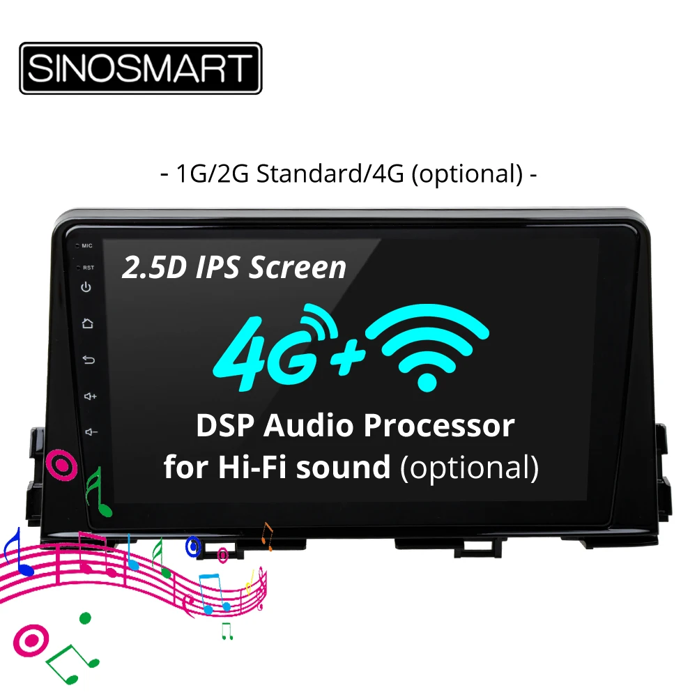 

SINOSMART 2.5D IPS Screen 1G/2G Car GPS Navigation for Kia Picanto/Morning 2015-2019 32EQ DSP, 4G SIM Card Slot Optional