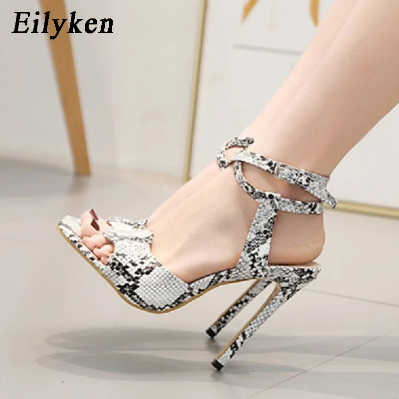 

Eilyken New Design Animal Prints Snakeskin grain Elegant Sandals High Heels Sexy Buckle Strap Woman Sandals Shoes Heel 12CM
