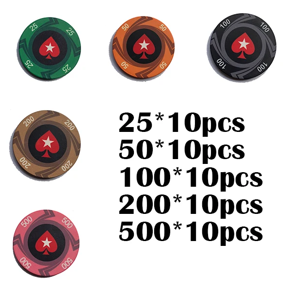 50pcs EPT Ceramic Poker Chips Set Professional European Poker Tour 50
