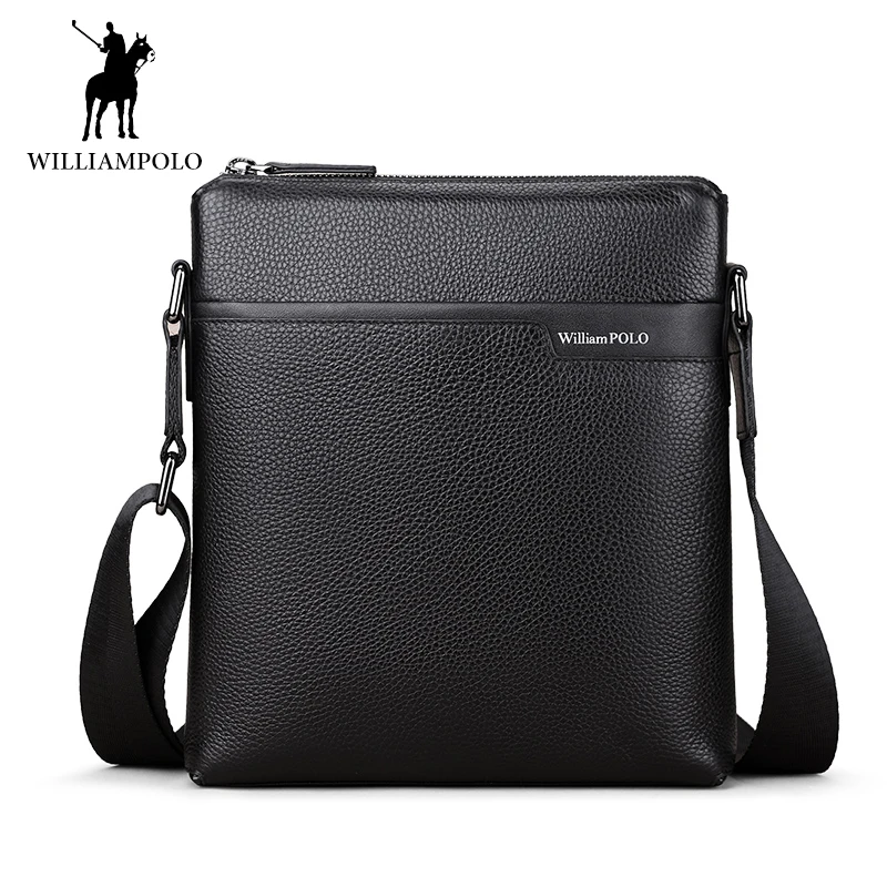 

WilliamPOLO Men Bags Genuine Leather Man Casual Shoulder Bag Dress Business Cow Leather Flap Bolsas Male High-end Briefcase POLO