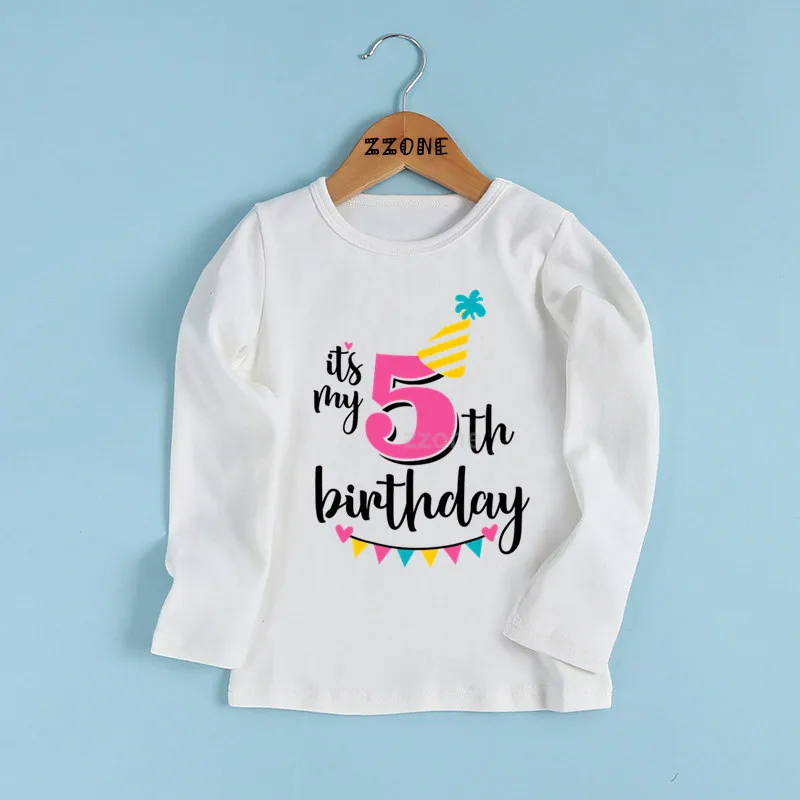 Футболка с надписью «Happy Birthday» и цифрой 1-9 для девочек одежда с длинными рукавами для малышей Детская забавная футболка в подарок на день рождения с цифрами LKP2432