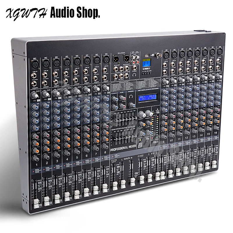 

Professional DJ Mixer 16 Channel USB Stage Karaoke Conference Wedding Effects Processor Mixing Console with 48V Phantom Power