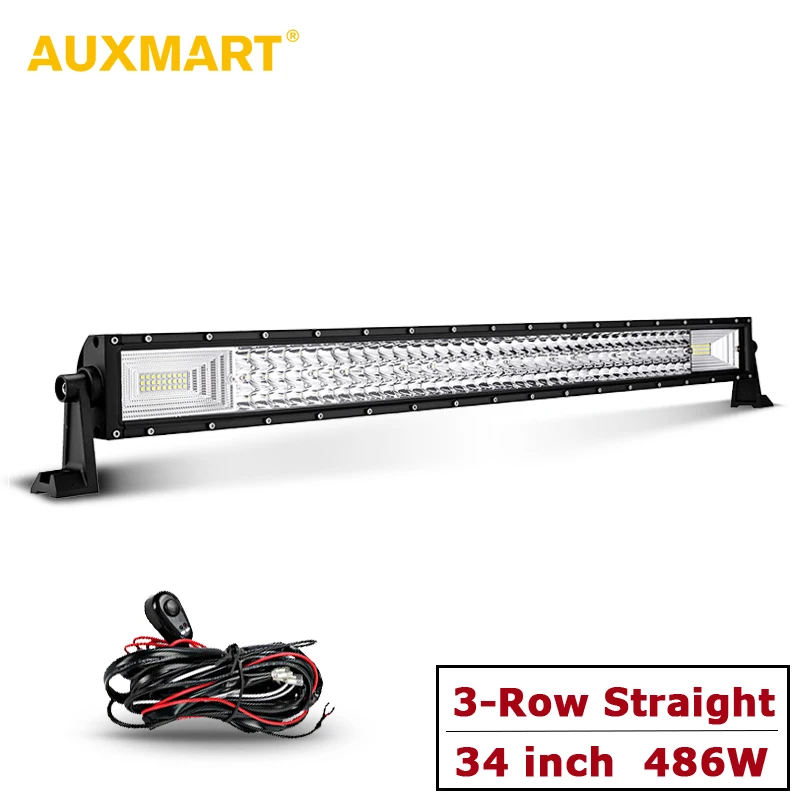 

AUXMART Straight LED Light Bar 486W Combo Beam 34" 3 Row Led Work Light Driving Led Bar Offroad Truck Trailer SUV 4X4 12v 24v