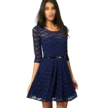 Новые женские летние повседневные платья сексуальное кружевное платье с поясом и рукавом три четверти