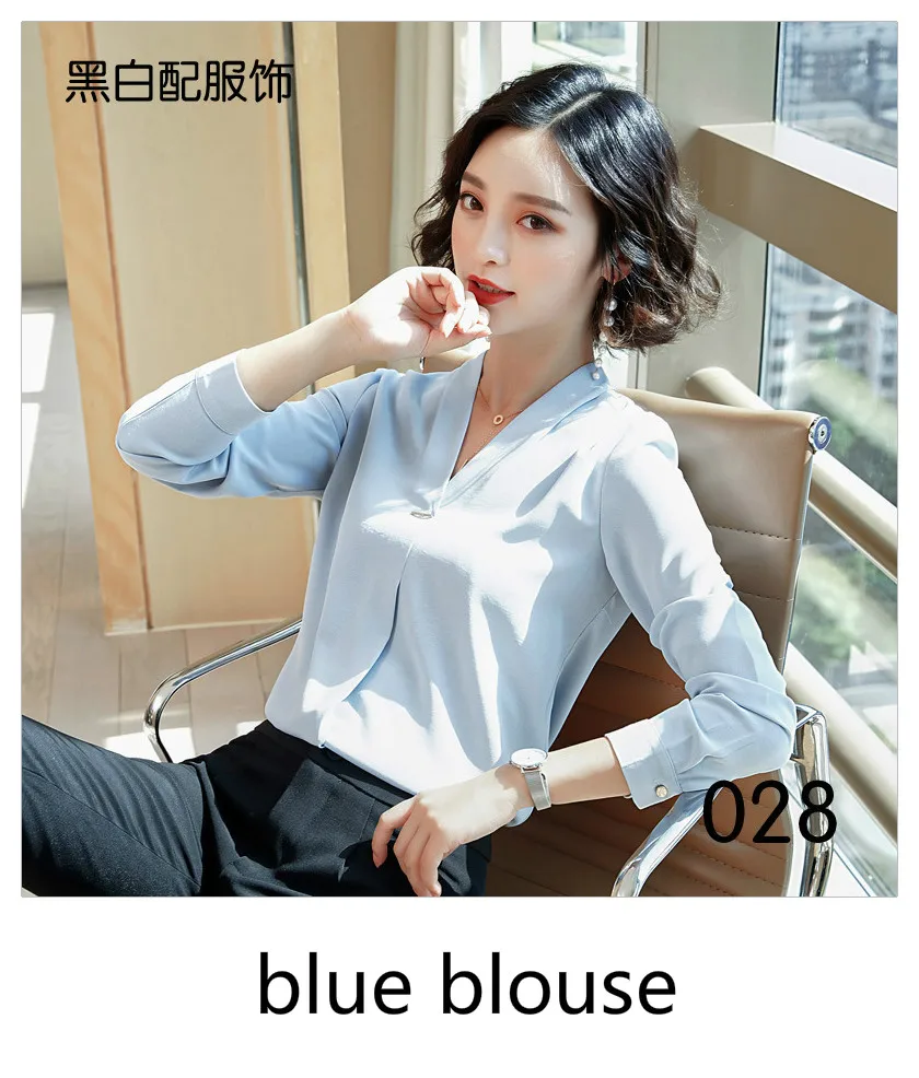 028 blue shirt Женская одежда Блейзер длинный рукав зазубренный воротник карман костюм пальто офисный женский формальный Повседневный бренд куртка Рабочая одежда бизнес - Цвет: 028 blue shirt