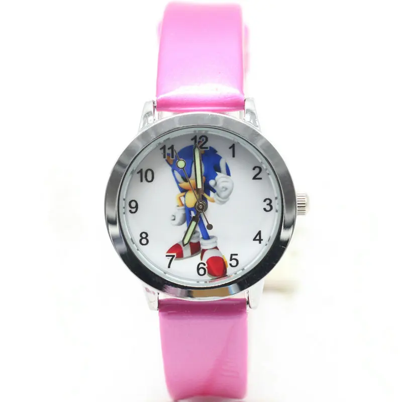 Розовый 1 шт. детские кожаные часы дети мультфильм Sonic часы мальчики часы для девочек - Цвет: Розовый