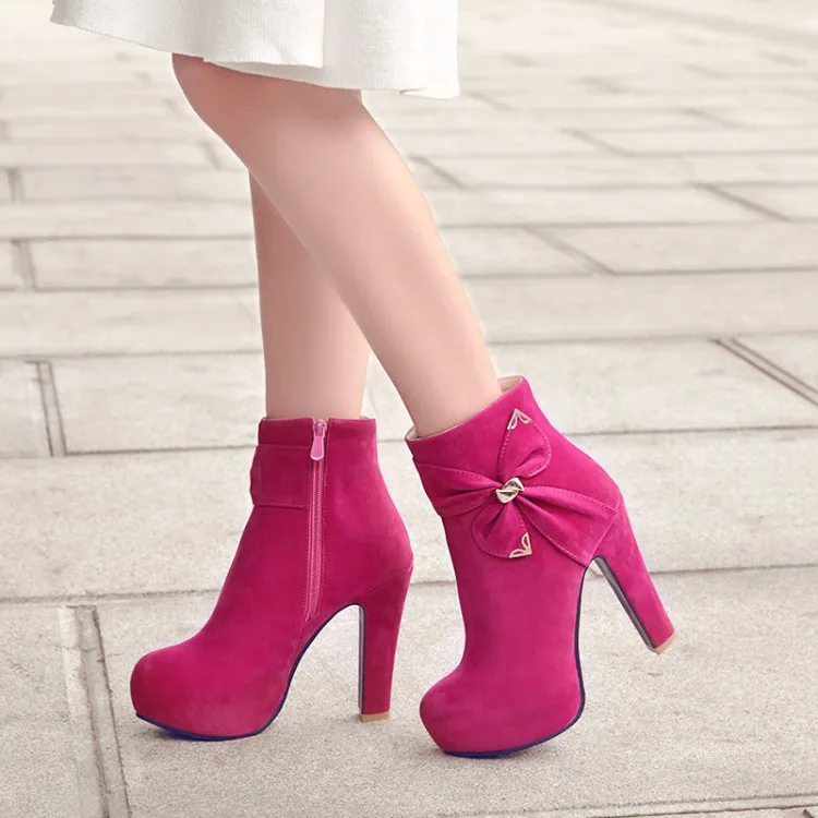 

Big Size 9 10 11-14 boots women shoes ankle boots for women ladies boots Bow side zipper metal trim
