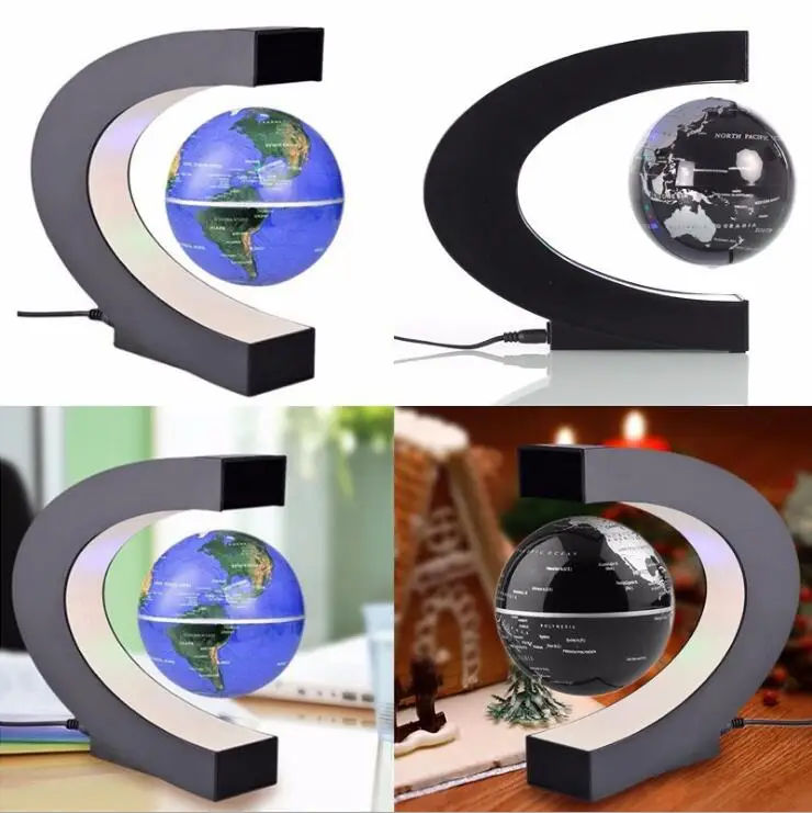 Креативный 3 дюймовый Магнитный Плавающий глобус C Shape черные английские