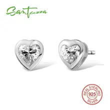 Серебряные серьги для женщин, маленькие серьги в форме сердца с белым кубическим цирконием, серьги-гвоздики из чистого 925 пробы серебра, вечерние ювелирные изделия