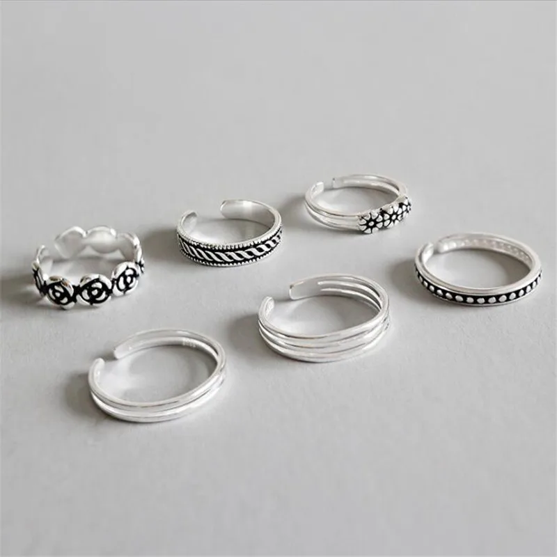 Ying vahine Tail& Knuckle& Toe Ring 925 пробы серебряные несколько линий& Carven цветок& бусины Открытые Кольца для женщин