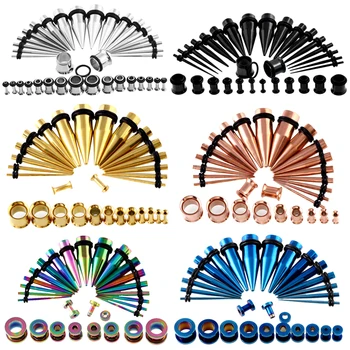 

36pcs/lot Steel Ear Plugs and Tunnels Stretch Earrings Kit Single Flared Plugs Tunnels with O-ring Piercings 14G-00G Jewelry