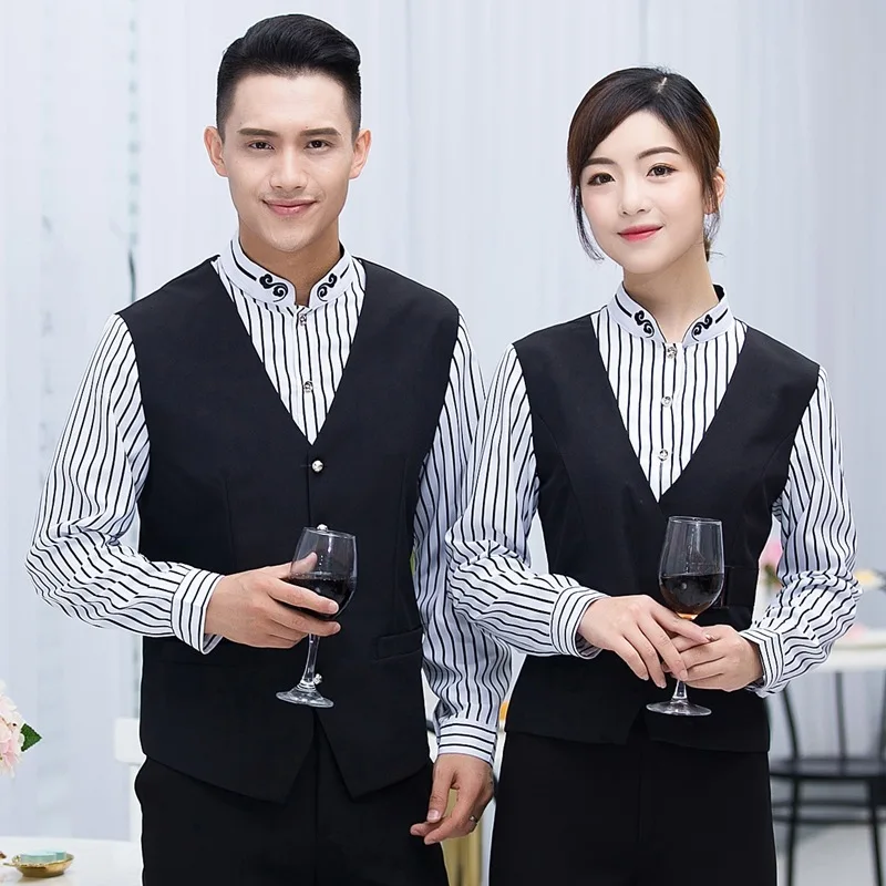 

Long Sleeve Waitress Uniform Jacket KTV Night Club Catering Restaurant Women Work Clothes Cafe Waiter Men Overalls Coat H2405