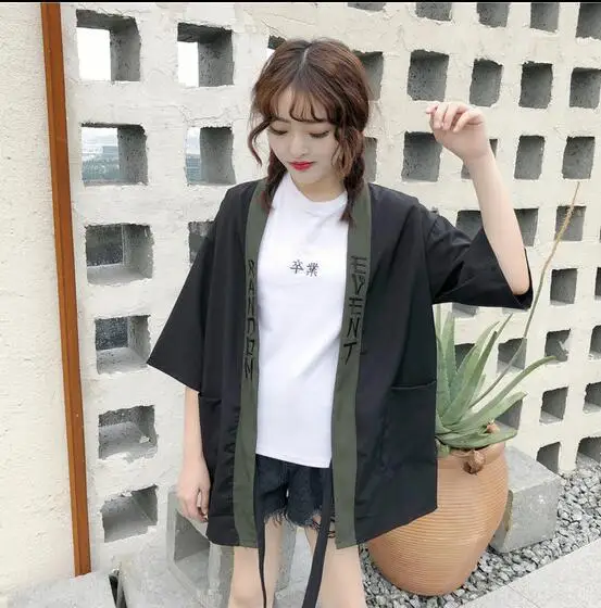 Couple Japanese Kimono Summer Cardigan Kimono Yukata Woman Black Summer Loose Outer Garment