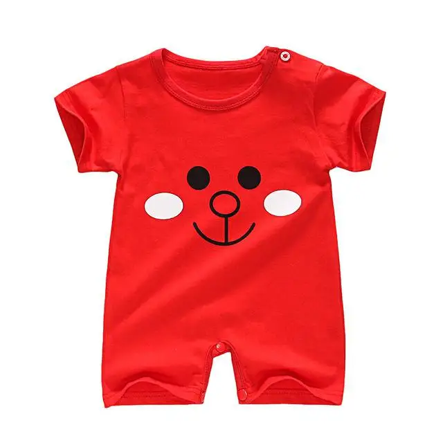 Комбинезон для маленьких мальчиков; Летний комбинезон с короткими рукавами для младенцев; хлопковый комбинезон для новорожденного с рисунком - Цвет: Red smiley face