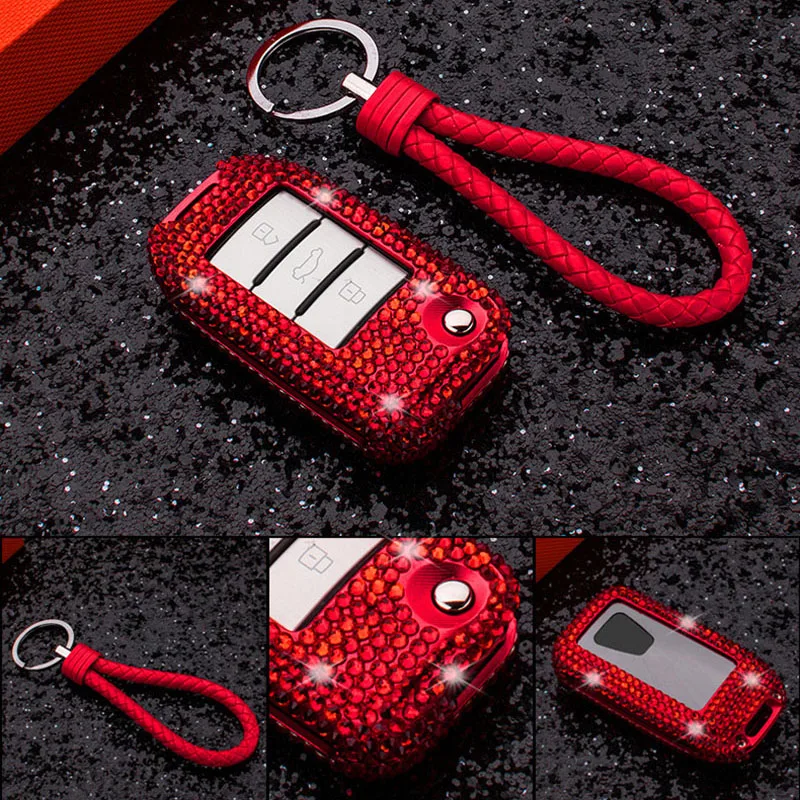 

Car Key Case Folding Key Shell Protector Luxury Sparkle Diamond Crystal for ROEWE RX5 2016 2017 2018 2019 For MG ZS 3 Buttons