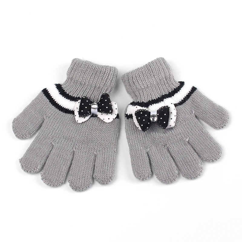 

Bow Girls Gloves Cotton Crochet Children Mittens Autumn Winter Kids Gloves Cashmere Warm Gloves Solid Kids Mittens Girl Clothing