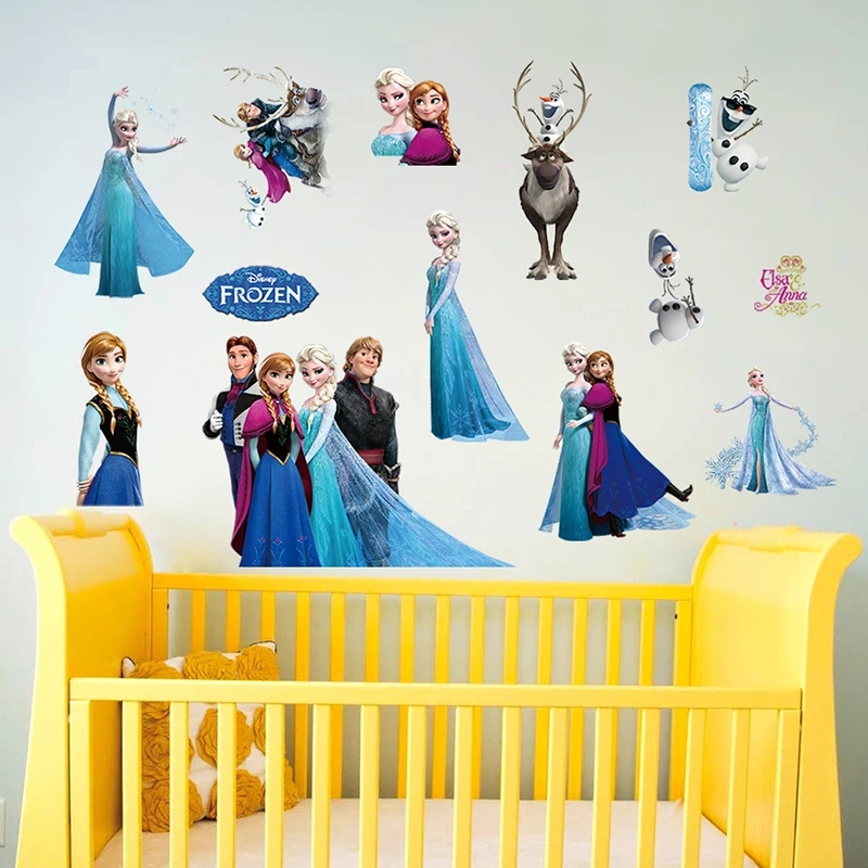 Disney Olaf Sven Kristoff Hans Anna Elsa Princess Frozen Theme Wall Stickers Kids room bedroom accessories Home Decoration