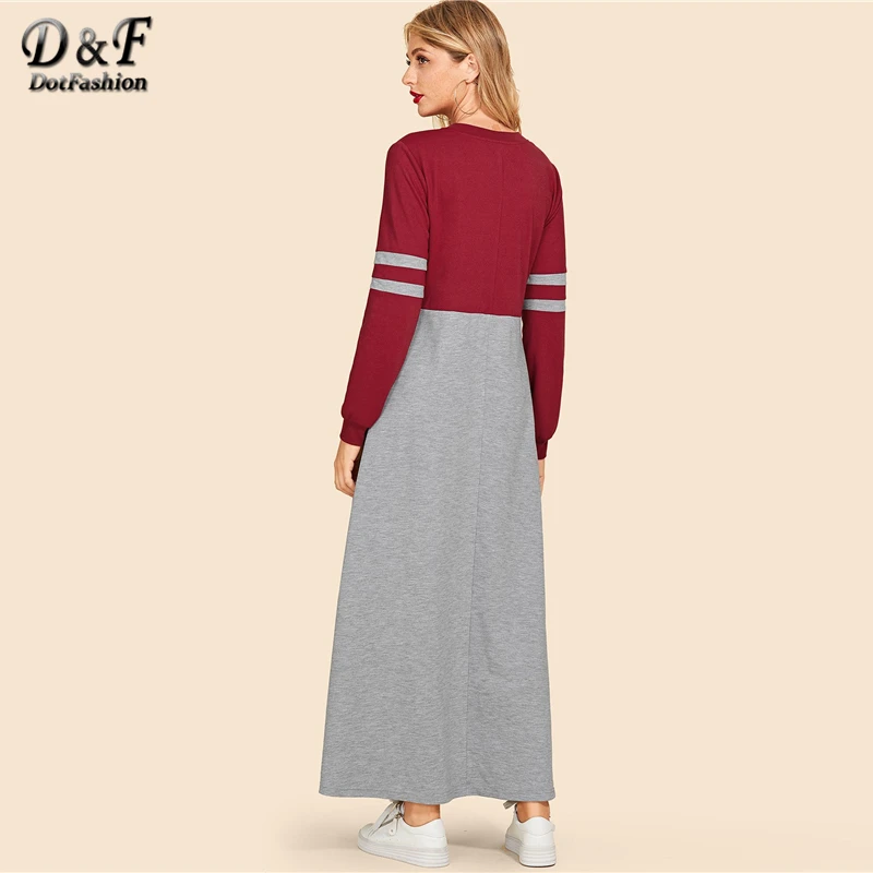 Dotfashion Colorblock اثنين من لهجة اللباس المرأة عارضة الربيع الخريف كم طويل جولة الرقبة الملابس السيدات متعدد الألوان ماكسي اللباس Dotfashion Colorblock اثنين من لهجة اللباس المرأة عارضة الربيع الخريف كم طويل جولة الرقبة الملابس السيدات متعدد الألوان ماكسي اللباس