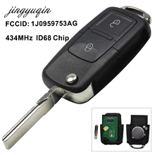 Jingyuqin 2 düğme çevirme uzaktan anahtar Fob 434MHz ID48 çip VW Beetle Bora Golf Passat Polo Transporter T5 1J0959753AG