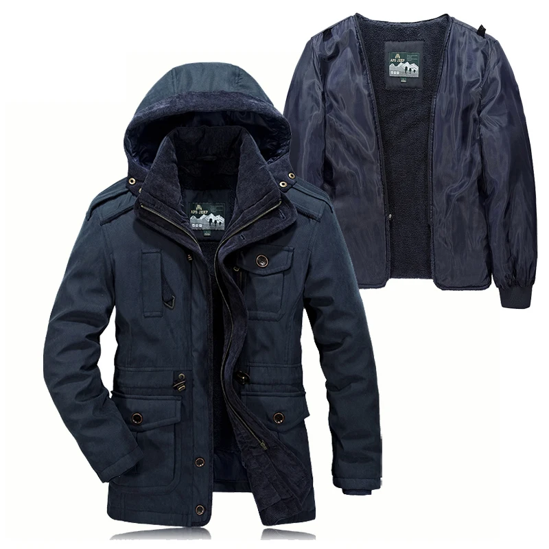 Зимняя мужская куртка высокого качества, теплая Съемная шерстяная подкладка с хлопковой подкладкой, утепленная меховая парка, Мужская брендовая куртка, флисовое пальто