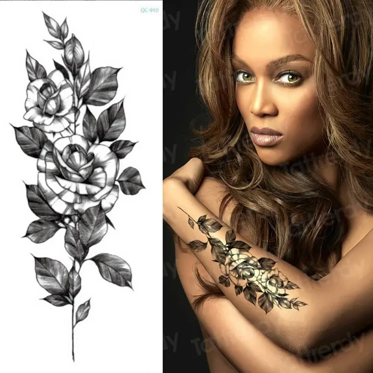 Эскиз цветок временные татуировки для женщин нижнее белье Сексуальная Татуировка наклейка геометрические эскизы тату дизайн черная хна тату поддельные