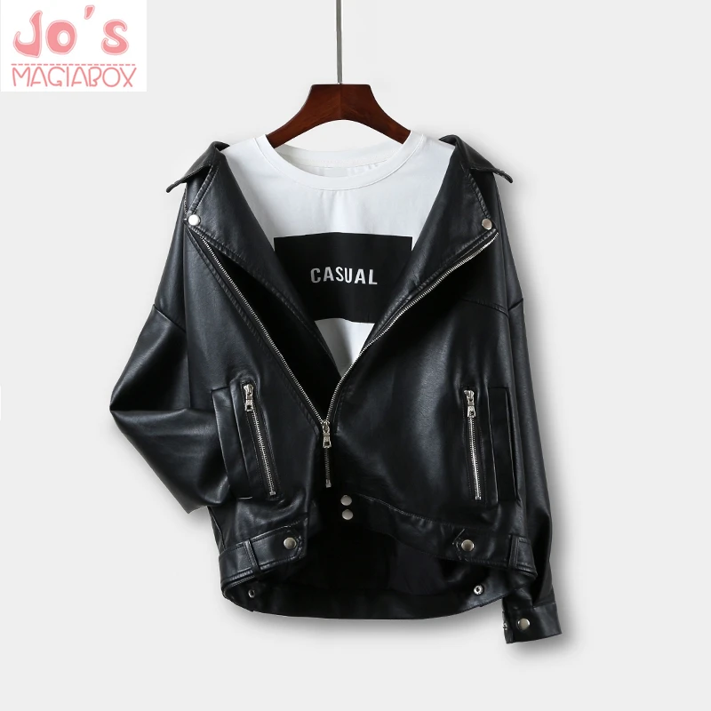 

Chic Harajuku Faux Leather Jackets Women Fashion Motorcycle Autunm Winter Loose Streetwear Coats PU Casual Zipper Ladies Jackets