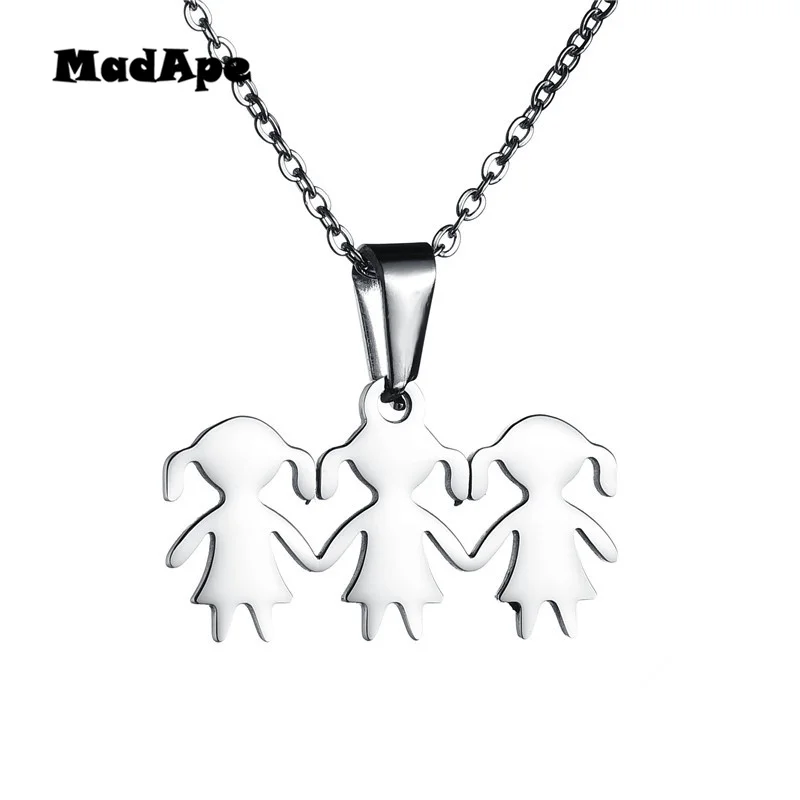 MadApe Three Girl Hand in Sisters семейное ожерелье серебро/золото кулон из нержавеющей стали