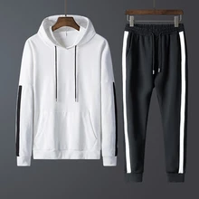 Rlyaeiz высокое качественный спортивный костюм Для мужчин спортивные костюмы в Корейском стиле Демисезонный полосатая толстовка с капюшоном+ штаны, спортивная одежда плюс Размеры 4XL