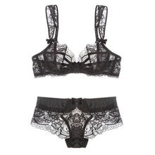 

New Lace Sexy Bra suit summer embroidery ultra thin section gather transparent underwear female Flower gauze bra underwear set