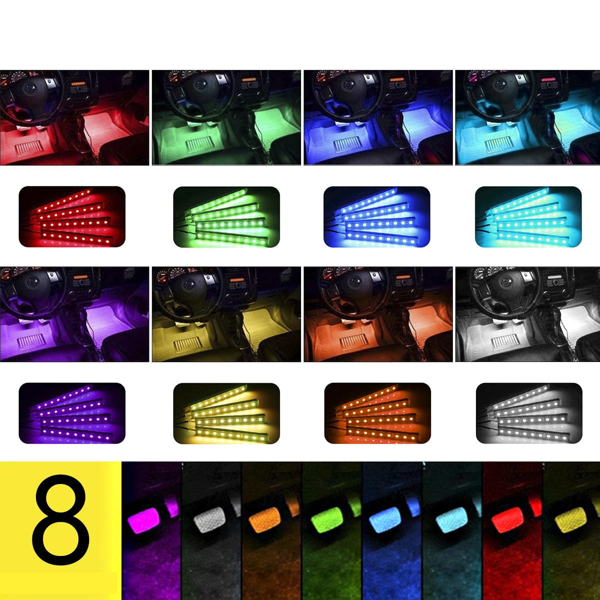 4X 9LED звук голоса Управление Лер салона RGB полосы света атмосфера лампа ноги декоративный свет лампы+ 24 клавиши дистанционное управление