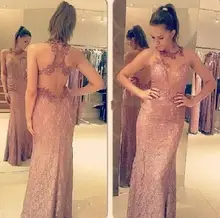 2014 Mermaid Durchsichtig Sheer Zurück Formale Lange Abendkleider Lace Bodenlangen Abendkleider Vestidos de fiesta