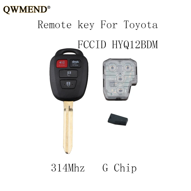 

QWMEND 4BT 314Mhz Car Remote key Fob For Toyota Camry 2012 2013 2014 For Toyota Camry HYQ12BDM original keys+G Chip
