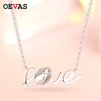 

OEVAS Letter Necklace 925 Sterling Silver Choker Rose Flower Love Pendant Necklace wedding gifts for women S925 Silver necklaces