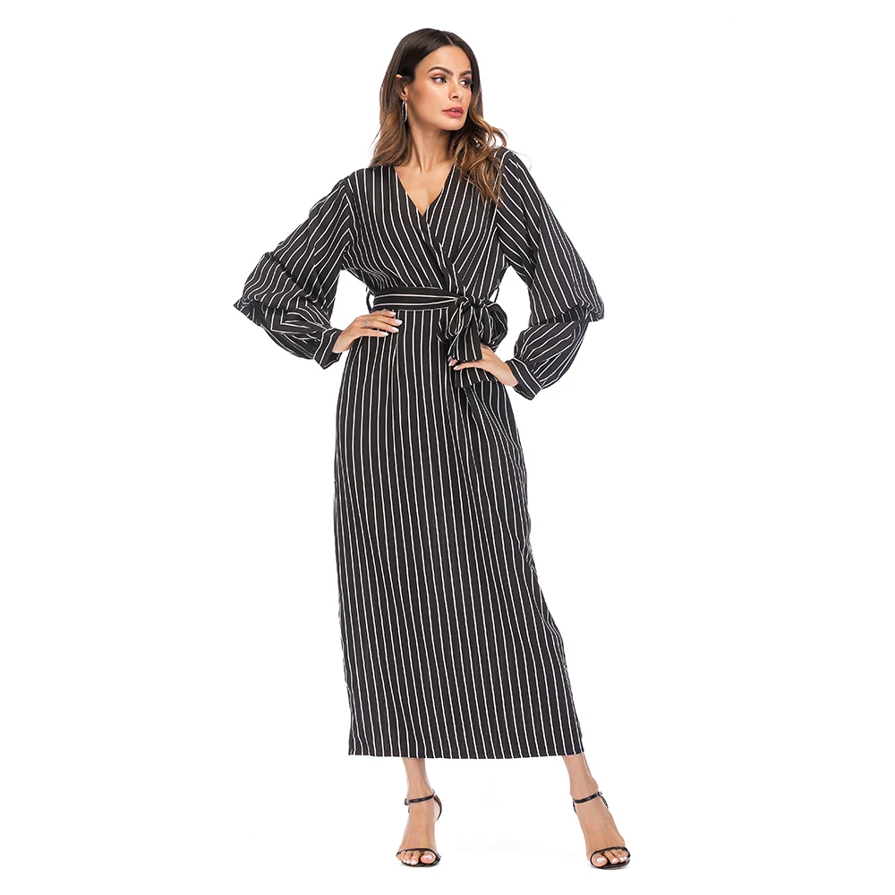 

Europe and the Middle East Muslim fashion large size bow loose waist long sleeve dress 1592