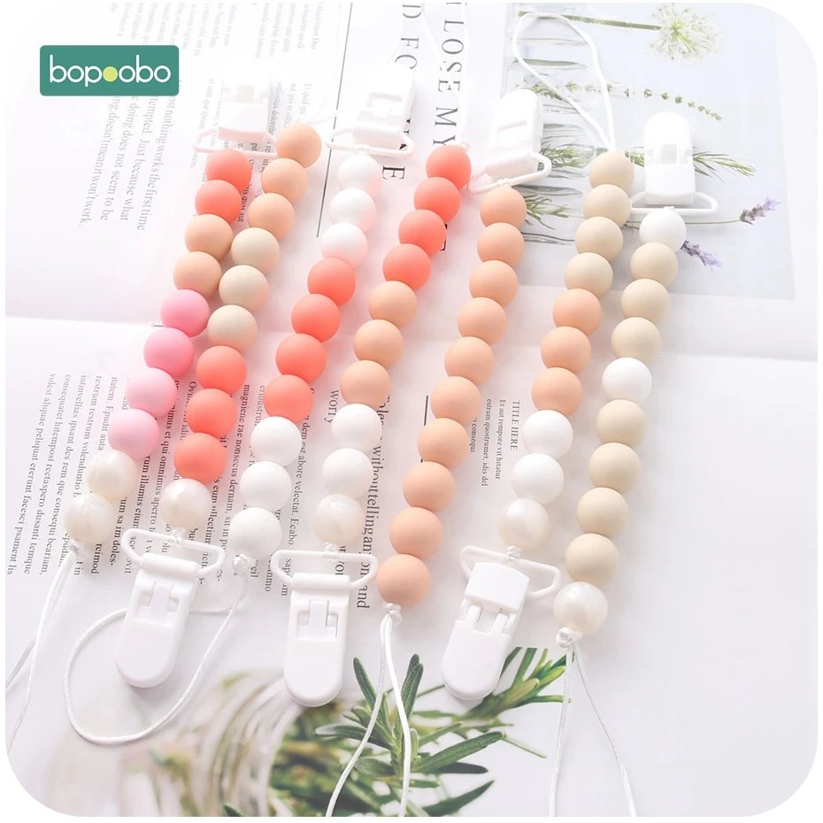 

Bopoobo 1PC Baby Pacifier Orange Series Clip Dummy Clip Silicone Beads Chain Non-toxic Infant Soother Nipple Strap Baby Teether