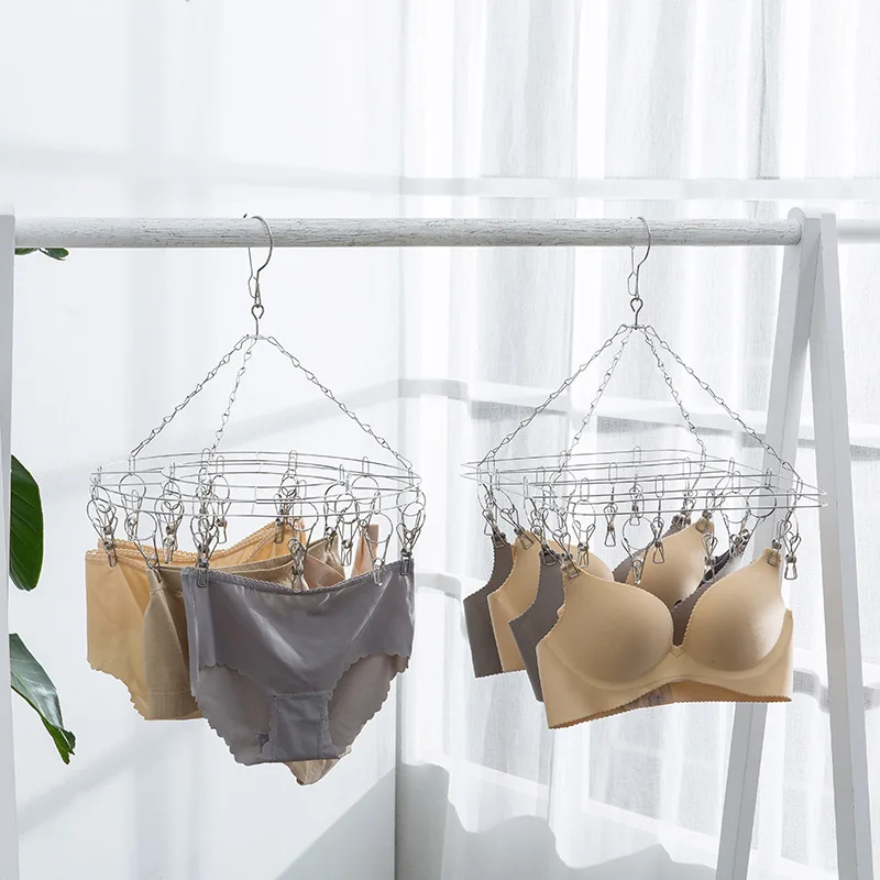

20 Clip Aluminum Metal Sock Underwear Clothes Outdoor Airer Dryer Laundry Hanger Stainless Steel Square Wire Clip Clothes Rack