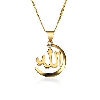 

Gold-Color Allah Necklace Women/ Men Jewelry Rhinestone Religion Muslim Islam Moon Necklaces & Pendants for Arab Name Necklace