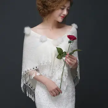 

2019 New Arrival White Wedding Wrap Coat Jacket Faux Fur Bridal Wrap Elegant Accessories Cotton Warmer Women Shawls