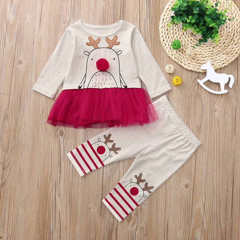 Baby Christmas Clothes Toddler Girls Boys Clothing Set Long Sleeves Printed Top+Pants 2Pcs Infant Kids Autumn Christmas Sets 30