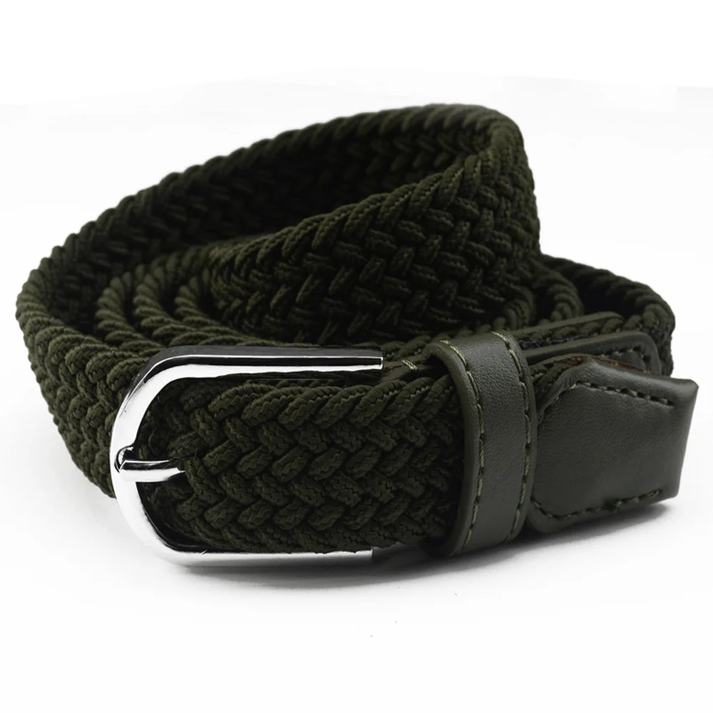 Men Women Silver Pin Buckle Belt Knitted Canvas Crochet Braided Jeans Waistband