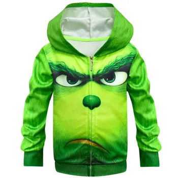 GRINCH full face 3D Clothes Boys Hoodies T Shirts For Boys Children Sweatshirts Cartoon Kids Tee Tops Cosplay the GRINCH Costume 6