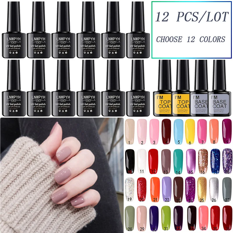 

Nail Art Gel 12 colors Nail Polish Set Hybrid Manicure 8ML Colors Semi Permanant UV Nail Art Prime Gel Varnish Nail Polish