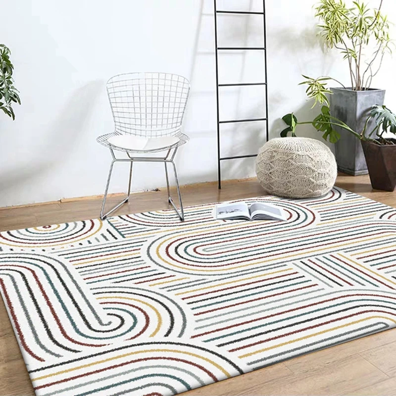 

Nordic Simple Floor Carpet Irregular Geometric Multicolor Curved Line Color Area Rug Bedroom Living Room Door Mat Bedside Carpet