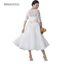 Чайные Свадебные платья, большие размеры, короткие свадебные платья с вышивкой, Vestidos De Novia, v-образный вырез, бисерное бальное платье размера плюс
