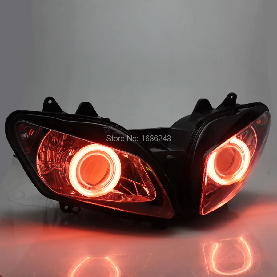 

1 Fully Set HID Projector Headlight Assembly Fits For Yamaha YZF R1 2002-2003 White Angle Red Demon Eyes Custom