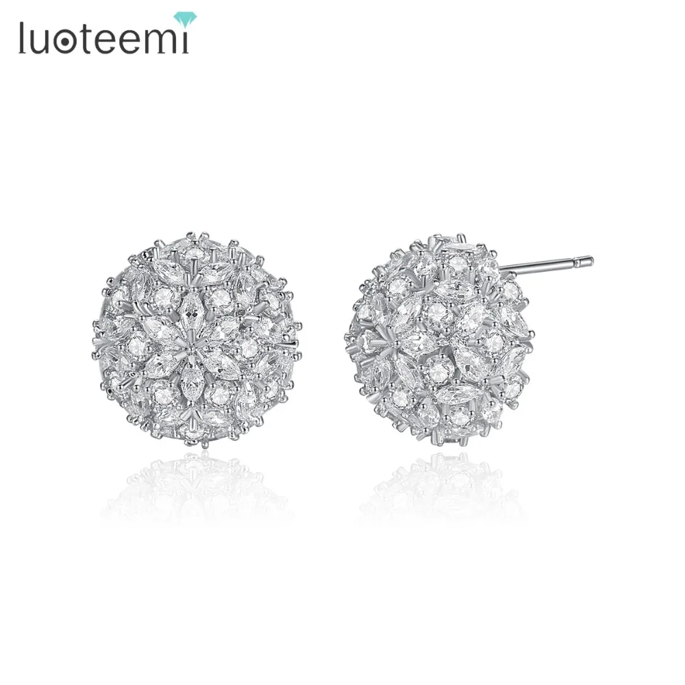 

LUOTEEMI New Design Ball Stud Earrings for Women Wedding Party Luxury CZ Beautiful Flower-shaped Aoucle D'oreille Christmas Gift